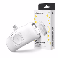 Wozinsky WF16-YCS 5000mAh 15W USB-C mini išorinė baterija su įmontuotu USB-C kabeliu ir Apple Watch įkrovikliu - balta