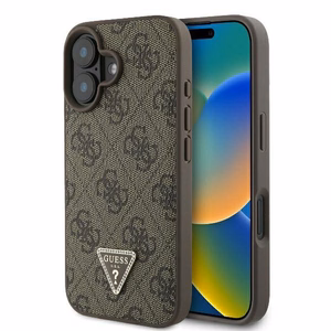 Guess Odinis 4G Trikampis Strass Magnetinis iPhone 16 dėklas - ruda