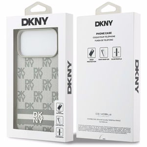 DKNY languotas su atspausdintomis juostelėmis dėklas telefonui iPhone 17 Pro Max - smėlinis