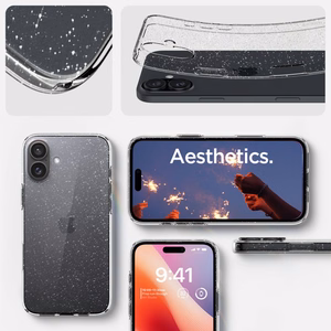 Spigen Liquid Crystal dėklas, skirtas iPhone 16 6.1", skaidrus su blizgučiais