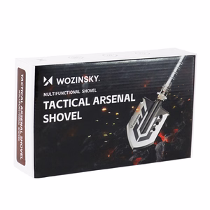 Wozinsky WSS-211 išgyvenimo kastuvas „21 viename“ su peiliu, stiklo daužikliu, skeltuvu, švilpuku ir žeberklu – pilkas