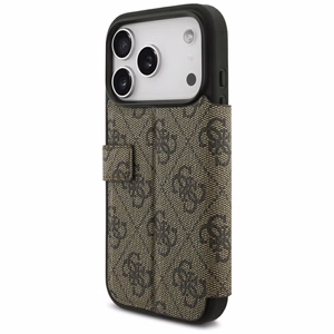 Guess Book 4G Metal Logo atverčiamas dėklas, skirtas iPhone 18 Pro / 17 Pro, rudas
