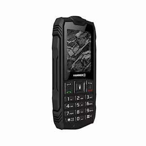 Hammer Rock – 2.4 colio ekranas atsparusis mygtukinis telefonas, 32 MB, Dual SIM, 2G, Bluetooth 3.0, 0.3 MP kamera, 1800 mAh, juodas