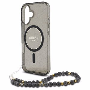 Guess IML Blizgus Su Perlo Dirželiu Magnetinis dėklas iPhone 16 - juoda