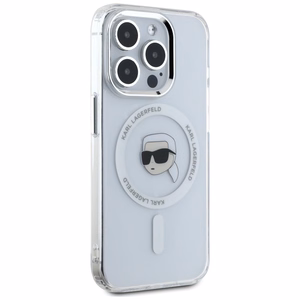 Karl Lagerfeld IML Metalinis Karl Galvos Magnetinis dėklas iPhone 15 Pro baltas