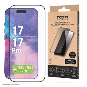 „PREMIUM“ grūdintas stiklinis ekrano apsauginis stiklas, 3D, visiškai dengiantis „Apple iPhone 17/16 Pro“ ekraną