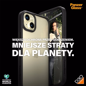 PanzerGlass ClearCase dėklas telefonui iPhone 15 Plus / 14 Plus su Karinė Lygio Sertifikatu - Skaidrus & Juodas