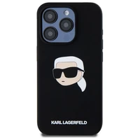 Karl Lagerfeld KLHMP15LSKHPPLK iPhone 15 Pro 6.1" juodas/juodas kietas dėklas Silikoninis Karl galvos spaudinys MagSafe