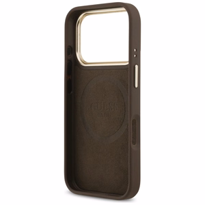 Guess 4G Logo Plate Magnetinis dėklas iPhone 17 Pro - rudas