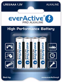 Šarminės baterijos AAA / LR03 everActive Pro - 4 vienetai (lizdinė plokštelė)