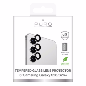 Puro grūdintas stiklas for the rear camera for Samsung Galaxy S26/S26 Plus - with a juodas frame