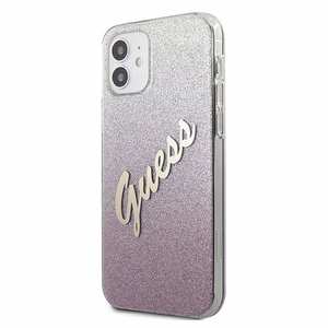 Guess GUHCP12SPCUGLSPI iPhone 12 mini 5.4" rožinis/rožinis kietas dėklas Glitter Gradient Script