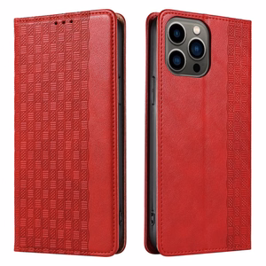 Magnetinis dirželio dėklas telefonui iPhone 14 Plus su atverčiamu dangteliu, pinigine, mini dirželiu ir stovu, raudonas