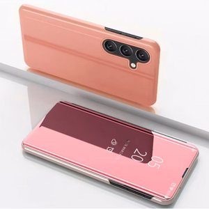 Dėklas telefonui Clear View Samsung Galaxy S25 su atvartu - rožinis