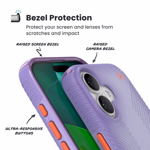 Speck Presidio Lux Grip MagSafe dėklas, skirtas iPhone 17, „Purple Fade / Magic Purple / New Poppy“ spalvos