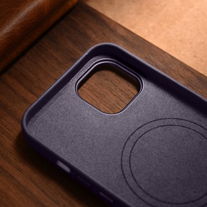 Чехол iCarer Leather из натуральной кожи для iPhone 14 Plus тёмно-фиолетовый (совместим с MagSafe)