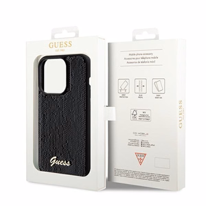 Guess Sequin Script Metal dėklas telefonui iPhone 14 Pro - juodas