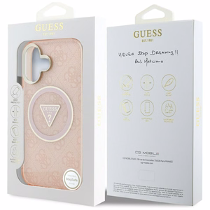 Guess IML Metal Glitter 4G Circle Triangle Magnetinis dėklas telefonui iPhone 16 - rožinis