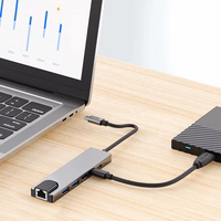 "Tech-Protect" HB02 HUB adapteris 6in1 USB-C + USB2.0 + USB3.0 + HDMI 4K 30Hz + RJ45 + PD100W - pilkas