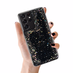 Žvilgantis skaidrus dėklas telefonui Samsung Galaxy S21 Ultra juodas