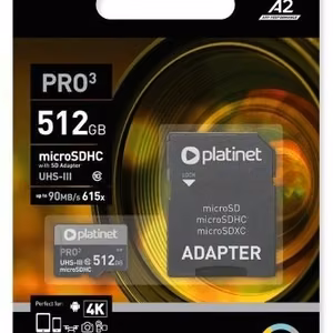 Карта памяти Platinet MicroSD 512GB (class10 UHS-III 90MB/S) + SD Адаптер