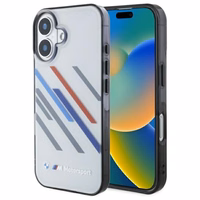 BMW Motosport IML atsitiktinės juostos iPhone 16 Plus dėklas - pilkas