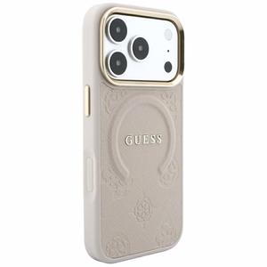 Guess Saffiano Peony & Ring MagSafe dėklas, skirtas iPhone 17 Pro / 18 Pro, rožinis