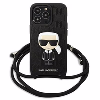 Karl Lagerfeld odinis monogramos lopas ir virvelė Iconik dėklas iPhone 13 Pro / 13 - juoda