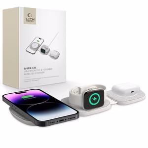 Tech-Protect QI15W-A32 3 в 1 индуктивное зарядное устройство с MagSafe для смартфона Apple Watch AirPods - серый