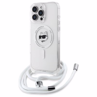 Karl Lagerfeld IML Choupette galva ir virvelė MagSafe iPhone 16 Pro dėklas - skaidrus