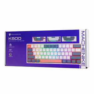 Machenike K500-B61 Laidinė mechaninė žaidimų klaviatūra su apšvietimu, Red Switch - baltas ir mėlynas