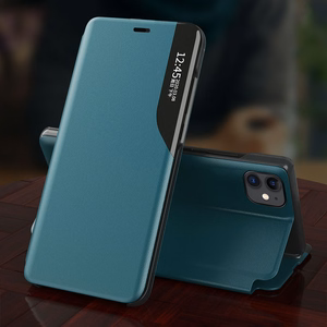 Eco Leather View Case eleganti knygos tipo dėklas su stovu iPhone 13 Pro Max mėlynas