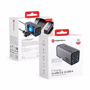 Desktop charger Forcell F-Energy GaN III 2 x USB C + 2 x USB A QC4.0 PD 5A 100W VT-49 gray