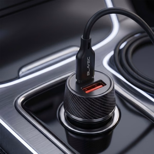 Blavec BS-03B-C Carbon automobilinis įkroviklis USB + Type C QC 3.0 18W PD 30W su Type C - Type C laidu juodas