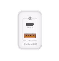 JELLICO sieninis įkroviklis C107 GaN PD 45W 1xUSB-C + 1xUSB QC3.0 + laidas USB-C - USB-C baltas