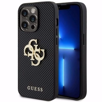 Guess Leather Perforated 4G Glitter Logo Case for iPhone 15 Pro - juodas dėklas telefonui
