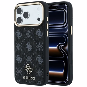 Guess Peony 4G Small Logo MagSafe dėklas, skirtas iPhone 17 Pro Max / 18 Pro Max, juodas