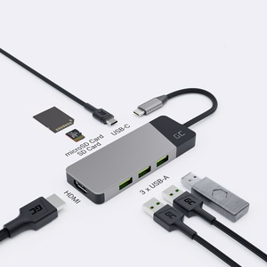 Green Cell USB-C šakotuvas GC Connect 7-in-1 (3x USB 3.1, HDMI 4K 60Hz, USB-C PD 85W, MicroSD/SD)