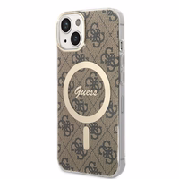 Rinkinys Guess GUBPP14MH4EACSW dėklas + įkroviklis iPhone 14 Plus 6.7" rudas/rudas kietas dėklas 4G Print Magnetinis