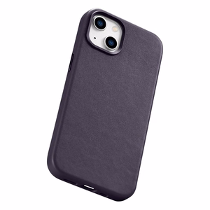 Чехол iCarer Leather из натуральной кожи для iPhone 14 Plus тёмно-фиолетовый (совместим с MagSafe)