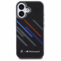 BMW Motosport IML atsitiktinės juostos iPhone 16 Plus dėklas - juodas