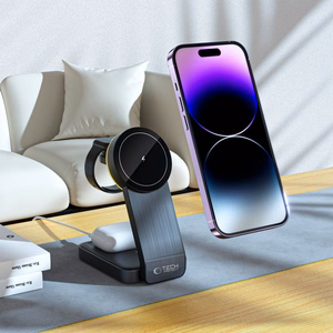 Tech-Protect QI15W-A28 MagSafe 3in1 indukcinis įkroviklis su stovu išmaniajam telefonui / Apple Watch / AirPods - juodas