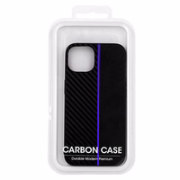 Tel Protect CARBON dėklas telefonui Iphone 12 Pro Max juodas su mėlyna juostele