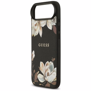 Guess Grained Flowers Classic Logo MagSafe dėklas iPhone Air - juodas (m)