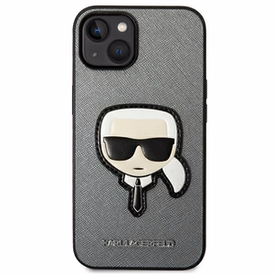 Karl Lagerfeld Saffiano Karl's Head Patch dėklas telefonui iPhone 14 Plus - sidabrinis