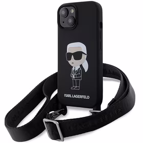 Karl Lagerfeld KLHCP15SSCBSKNK iPhone 15 6.1" kietas dėklas juodas/juodas Crossbody Silikoninis Ikonik