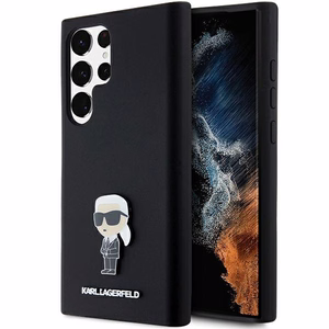 Karl Lagerfeld silikoninis Ikonik metalinis smeigtukas dėklas telefonui Samsung Galaxy S23 Ultra - juodas