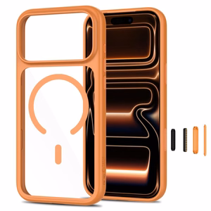 Tech-Protect MagOne CC MagSafe dėklas su 2 grūdintais stiklais, skirtas iPhone 18 Pro Max / 17 Pro Max, skaidrus oranžinis