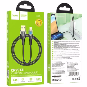 Кабель USB A to Lightning Hoco 2,4A 1,2 m U121 черный прозрачный
