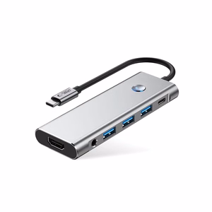 Tech-Protect HB04 HUB adapteris 9in1 USB-C + USB2.0 + USB3.0 + HDMI 4K 60Hz + SD / TF + PD100W + AV3.5 - pilkas